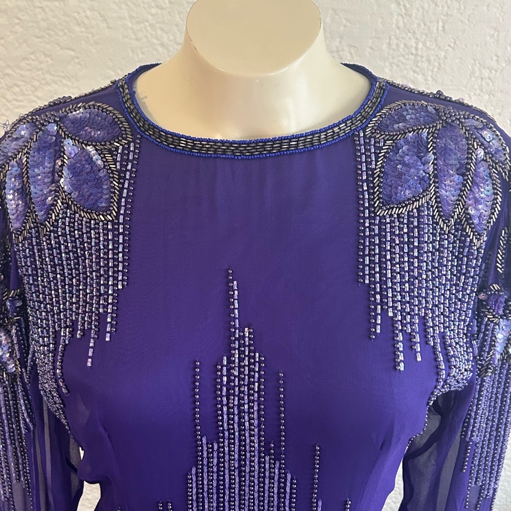 Unbranded Purple Sequin Embellished Asymmetrical silk Gown Sz 8 - Picture 4 of 13